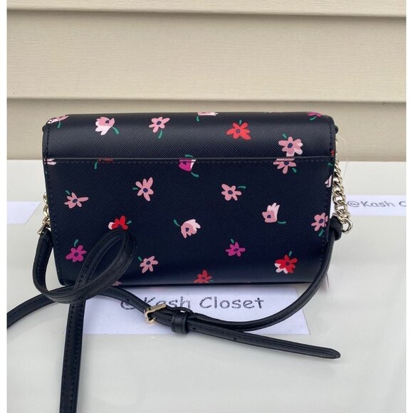 Kate Spade Crossbody Ditsy Buds Small Flap purse Black multi - Picture 4 of 9